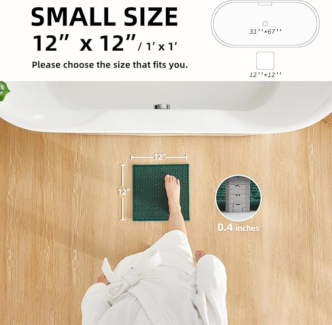 Small Bathroom Rugs Non Slip Washable Bath Rugs Super Absorbent Bathroom Rug Thin Quick Dry Low Pile Bath Mats, Dark Green 12"x12"