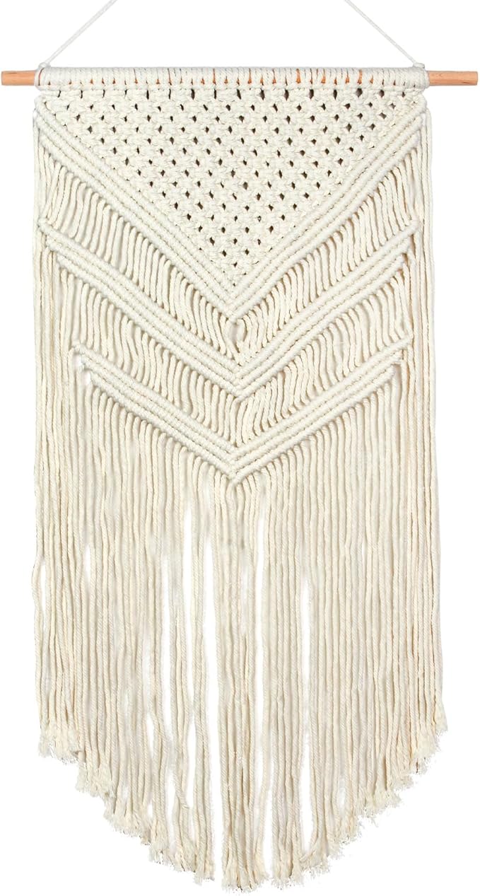 JONKASIPA Macrame Woven Wall Hanging, Bohemian Wall Decor, Handmade Woven Tapestry with Tassels, Delicate Lace Decor Crafts for Bedroom,Living Room or Farmhouse (Beige)