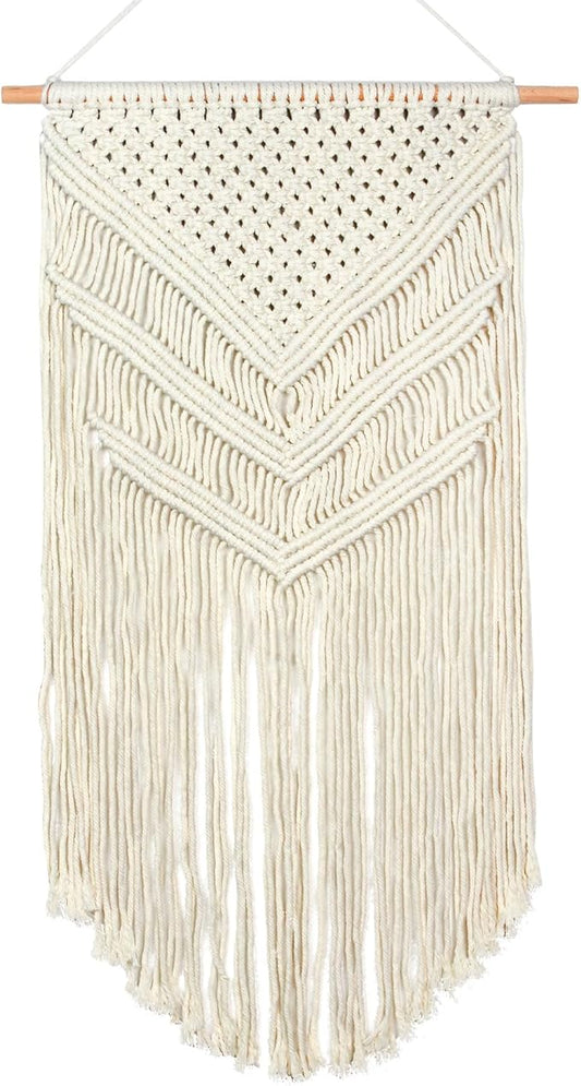 JONKASIPA Macrame Woven Wall Hanging, Bohemian Wall Decor, Handmade Woven Tapestry with Tassels, Delicate Lace Decor Crafts for Bedroom,Living Room or Farmhouse (Beige)