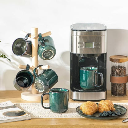 vancasso STARRY Coffee Mugs Set, 12 oz Ceramic Coffee Cups for Latte Hot Tea Cappuccino Cocoa Milk Stoneware Cups Set of 6, Dishwasher & Microwave Safe, Green