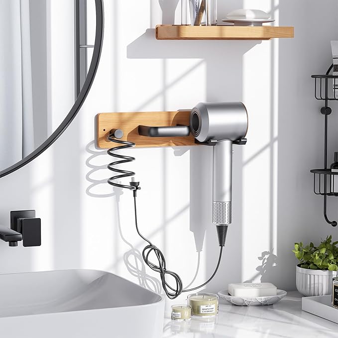 Tindbea Hair Dryer Holder Curling Iron Holder Flat Iron, Blow Dryer Holder Wall Mount, 3 in 1 Bathroom Hair Tool Organizer Rack for Universal Dryer, Cherry Matte Black