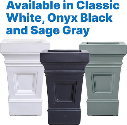 Step2 Atherton Square Planter, Large Planters for Outdoor Plants, Gardening and Flower Pot for Patio or Porch, Efficient Drainage, Durable Plastic, Onyx Black