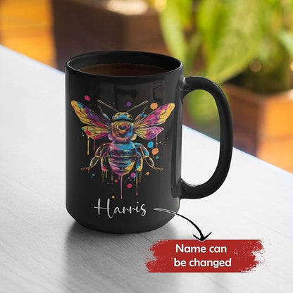 Personalized Black Bee Coffee Cup - Customized Ceramic Mug for Christmas, Gift for Brother Sister - Custom Animal Cup 11oz 15oz, Unique Animal Lover Gift