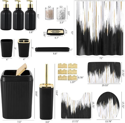 32PCS Bathroom Sets with Shower Curtain and Rugs-Purple Bathroom Accessories,Non Slip Bathroom Rugs Set with Toilet Lid Cover, Waterproof Shower Curtain, 3PC Soap Dispenser with Trash Can