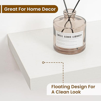 36 Inch Floating Shelves, 9.3 Inch Deep Rustic Wall Shelves - Extra Deeper Wall Mounted Storage Shelves for Bathroom, Kitchen, Living Room (White, Set of 2)