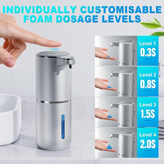 Automatic Liquid Soap Dispenser,380ml Wall Mount Touchless 4 Gear Adjustable Electric Liquid Soap Dispenser,USB Rechargeable with Sensor for Bathroom,Kitchen,Office