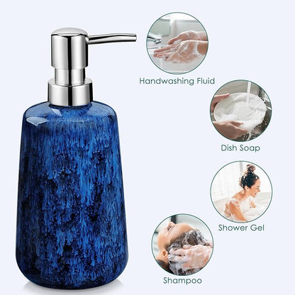 vancasso Blue Bathroom Accessories Set, Ceramic Soap Dispenser and Toothbrush Holder Sets, Stoneware 4 Pcs Bathroom Sink Set for Modern Home Decor, Series Starry