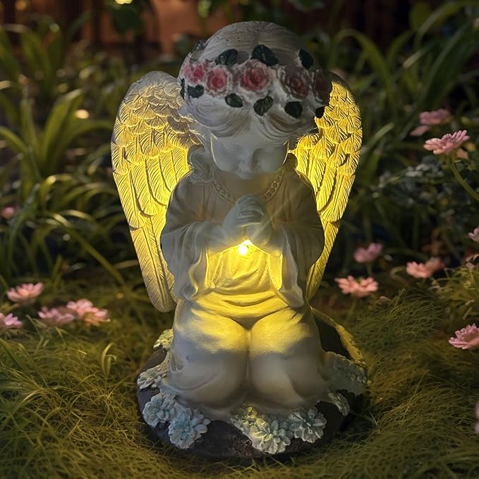 YODY Solar Garden Statues Outdoor Decor- Yard Decorations for Patio, Balcony, Backyard, Lawn Ornaments - Angel Figurines with LED Light- Unique Birthday House Warming Gifts for Women, Mom, Grandma