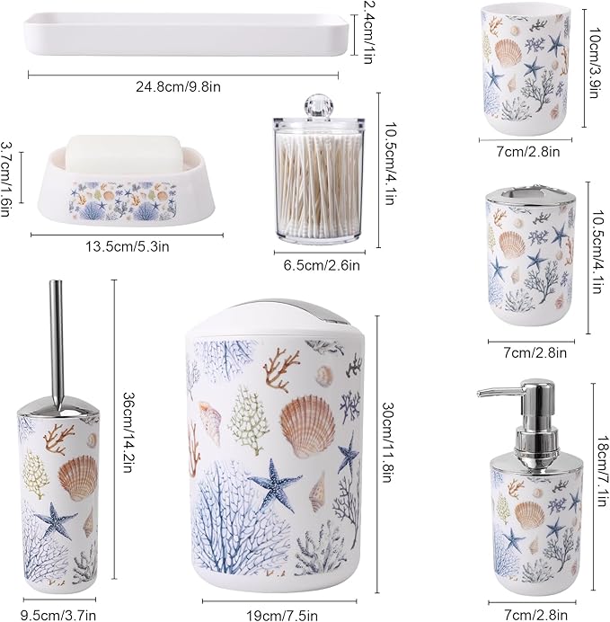 Bathroom Accessories Set 9 Piece Sea Bathroom Sets with Trash Can Bathroom Accessory Set Ocean Bathroom Accessories Set