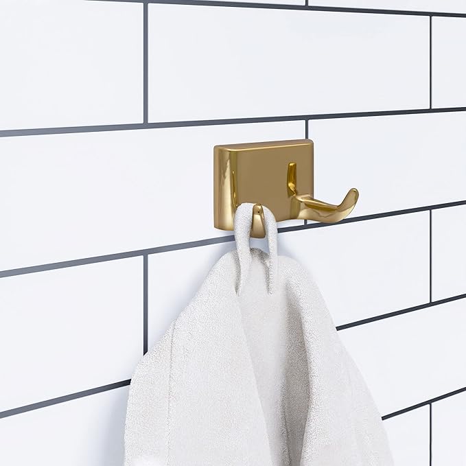 Design House 533307 Millbridge Classic Double Robe Hook for Bathroom Bedroom Closet or Office Polished Brass