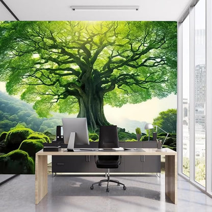 FENDROM Nature Green Big Tree Wall Tapestry Landscape Forest Mountains Sunshine Through Tree of life 3D Print Wall Art for Bedroom Living Room Dorm Decor