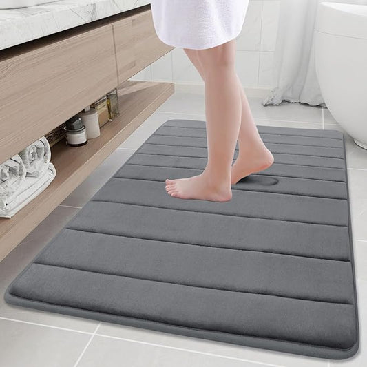 Buganda Memory Foam Bath Mat, 40" x 32", Ultra Soft and Non-Slip Bathroom Rugs, Water Absorbent and Machine Washable Bath Rug Runner for Bathroom, Shower, and Tub, Grey