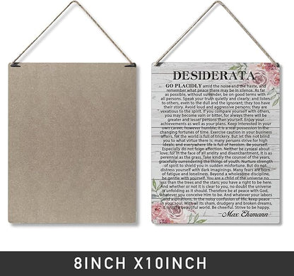 Qious Inspirational Signs Gift Farmhouse Desiderata Go Placidly Amid the Noise and the Haste Wooden Hanging Sign Rustic Wall Art Home Living Room Decoration 10 x 8 Inches