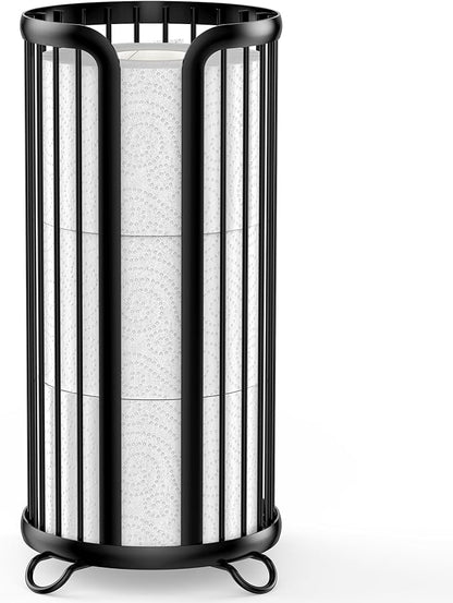 Toilet Paper Holder Stand, Freestanding Toilet Tissue Organizer, Minimalistic Storage Solution, Reserve Mega Rolls-Modern Black