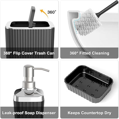 Umimile Black Bathroom Accessories Set, 9-Piece Bathroom Set with Toothbrush Holder, Toothbrush Cup, Soap Dispenser, Soap Dish, Vanity Tray, Toilet Brush Holder, Qtip Holder and Trash Can