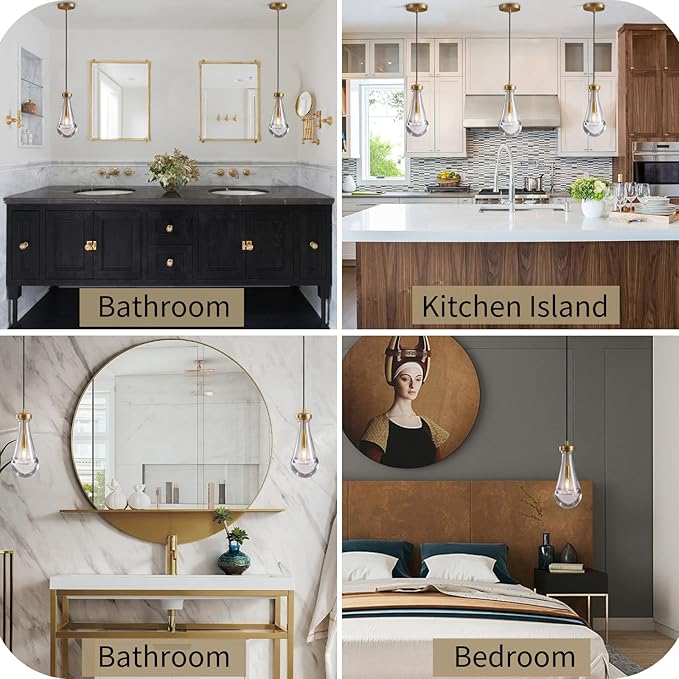 Raindrop Pendant Lights Set of 2, Brass Pendant Lights Kitchen Island, Gold Island Light for Kitchen Dining Room Light Fixture, Chandelier for Living Room Bedroom Bathroom, Bulb Included