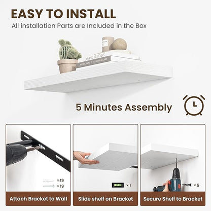 55 Inch Floating Shelves, 12 Inch Deep Floating Shelves for Wall, Floating Shelf with Invisible Brackets, 55 Inch Wide x 12 Inch Deep Wall Shelves for Bathroom, Bedroom, Living Room,1 Pack,White