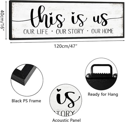 This Is Us Sign Wall Decor: Family Signs for Home Decor Living Room Wall Art Framed 16"x48"Large Farmhouse Rustic Home Sign Wall Decor Above Bed,Country Wall Plaques Hanging Master Bedroom Decor