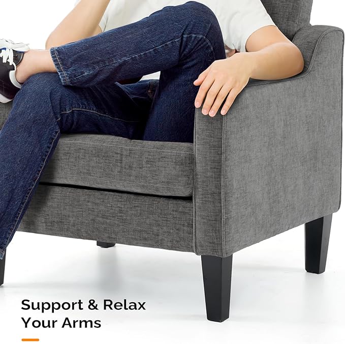 VINGLI Accent Chairs Set of 2 for Living Room, Light Grey Mid Century Modern Chair Soft Chenille Sofa Chair Upholstered Comfy Arm Chairs for Bedroom, Play Room, Apartment