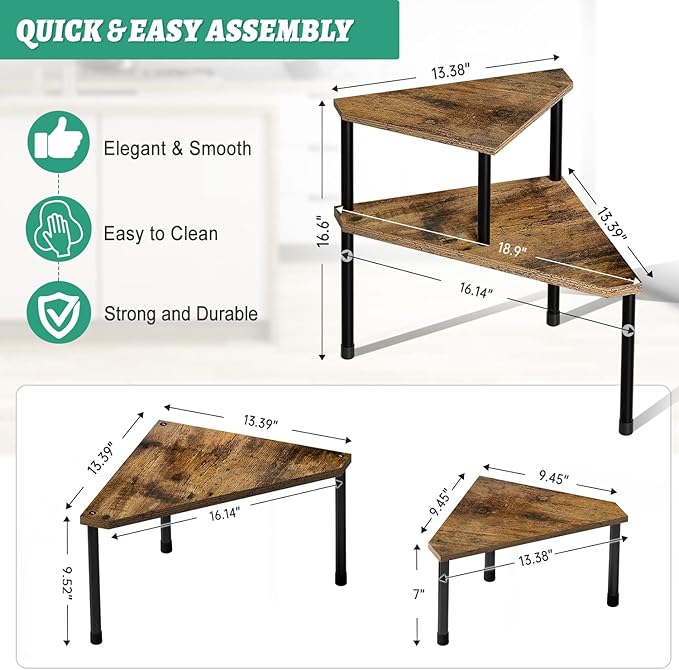 Weenson Kitchen Countertop Organizer Spice Rack for Salt, Bathroom Counter Organizer Over Sink for Toiletries, Makeup, 2-Tier Corner Counter Shelf for Coffee Area Storage Dresser Table(Rust Brown)