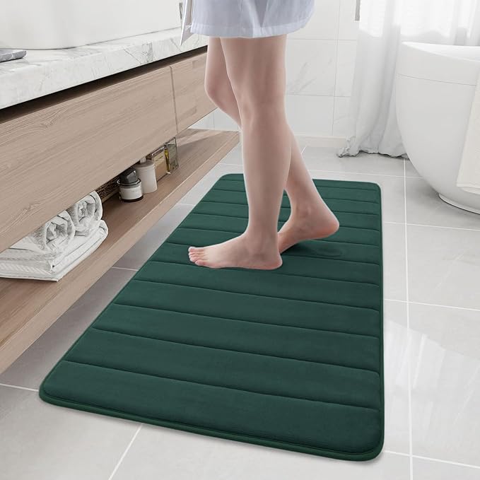 Buganda Memory Foam Bath Mat, 47" x 20", Ultra Soft and Non-Slip Bathroom Rugs, Water Absorbent and Machine Washable Bath Rug Runner for Bathroom, Shower, and Tub, Dark Green