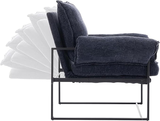 YISHENG Accent Chair with 6-Angle Adjustable Backrest, Chenille Fabric Living Room Chair Upholstered Lounge Chair, Modern Chair Cozy Reclining Chair for Reading Room, 1PC Dark Blue