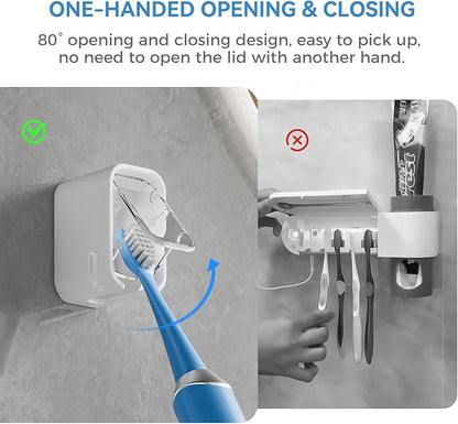 Toothbrush Holders for Bathroom【Innovation Single Slot Design】 2PCS Toothbrush Holder Wall Mounted with Cover for Shower, Single Toothbrush Dispenser Storage Organizer for Family & Travel