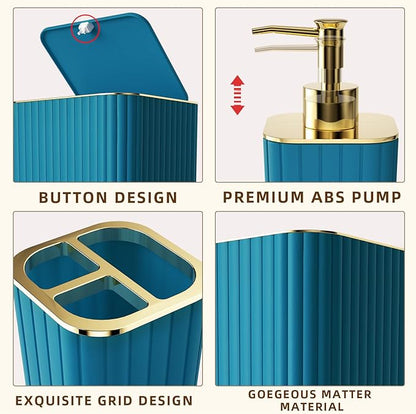 Bathroom Accessory Set - 25PC Teal Bathroom Set, Bathroom Set with Shower Curtain and Rugs, Bathroom Accessories Set, Shower Curtain Set, Trash Can & Soap Dispenser