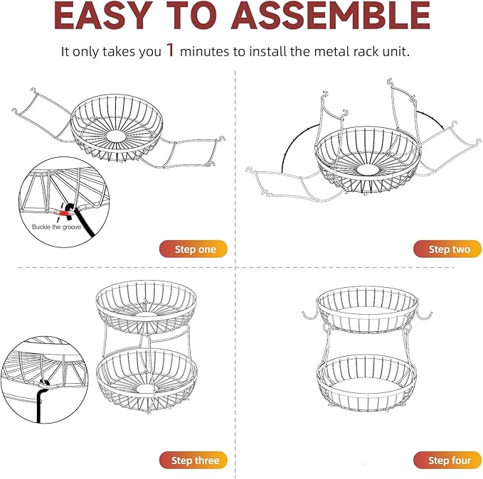 2 Tier Fruit Basket for Kitchen Counter with 2 Banana Hangers, Metal Stackable Fruit Bowl for Kitchen Counter for Bread Vegetable Fruits, Silvery