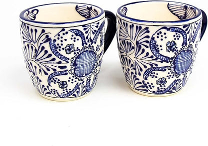 Encantada Handmade Hand-Painted Authentic Mexican Pottery Mugs (1-Pack, Cobalt Blue Flower)