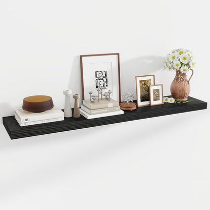 55 Inch Floating Shelves, 12 Inch Deep Floating Shelves for Wall, Floating Shelf with Invisible Brackets, Deep Shelves for Bathroom, Bedroom, Living Room, 1 Pack, Black