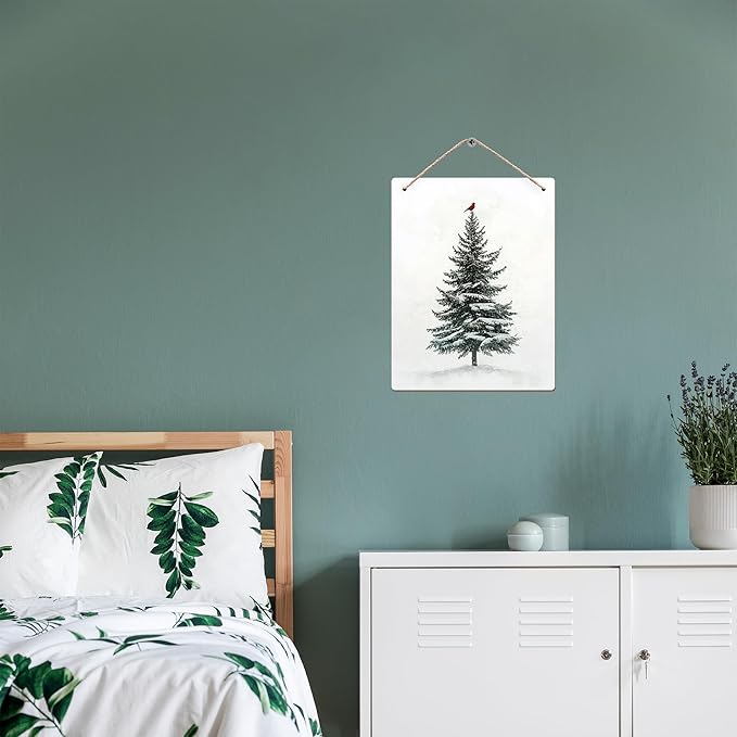 DUXMNAMG Christmas Winter Tree Bird Hanging Wooden Signs 10x8, Christmas Wall Decor, Vintage Home Room Office Hanging Wall Decor