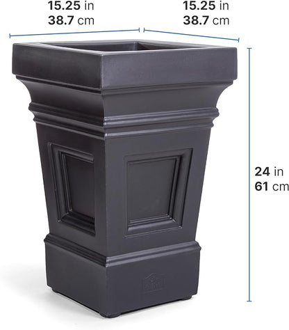 Step2 Atherton Square Planter, Large Planters for Outdoor Plants, Gardening and Flower Pot for Patio or Porch, Efficient Drainage, Durable Plastic, Onyx Black