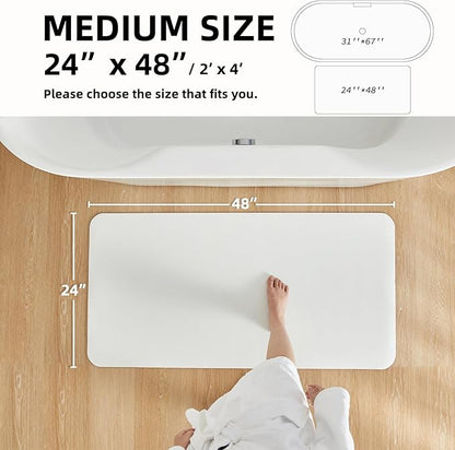 White Bath Mat, Bathroom Rugs Non Slip Washable Thin Absorbent Quick Dry Bath Mat Fits Under Door Bathroom Floor Mat Perfect for Bath, Shower, or Sink 24"x48" White