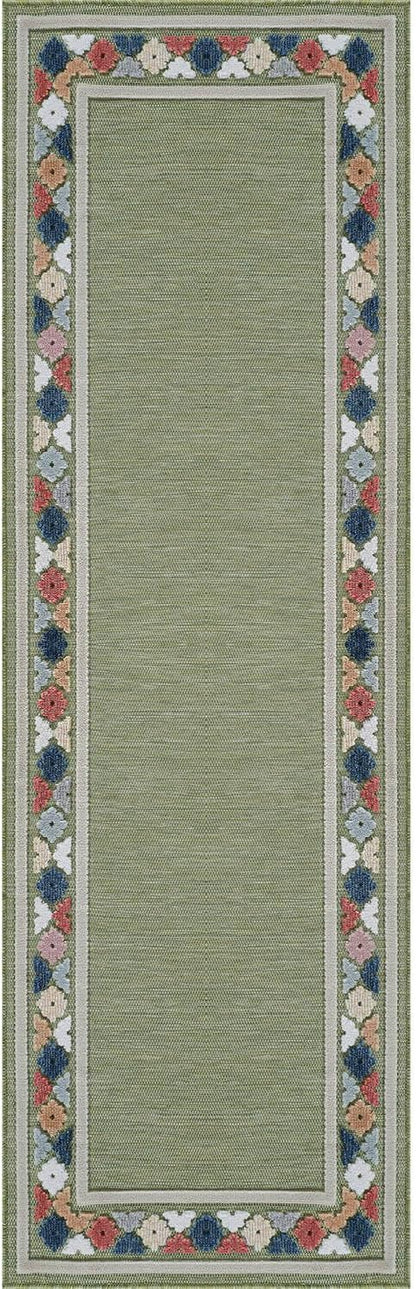 Beverly Rug Outdoor Runner Rug 2x7 Modern Floral Bordered Area Rugs for Indoor and Outdoor Patio Easy to Clean Non Shedding Living Room Porch Garden Washable Outside Carpet (2 x 7 Green)