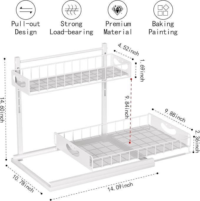 Under Sink Organizer with Pull-Out Drawers,Kitchen Sink Organizer,2 Tier Bathroom Organizers And Storage,Bathroom Accessories Set,White 2 Pack