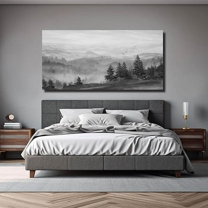 SOUGUAN Grey Pictures Wall Decor Forest Artwork Mountain Canvas Painting Landscape Wall Art Prints for Living Room Bedroom Home Hanging Decor 24x48 Inch