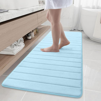 Buganda Memory Foam Bath Mat, 70" x 24", Ultra Soft and Non-Slip Bathroom Rugs, Water Absorbent and Machine Washable Bath Rug Runner for Bathroom, Shower, and Tub, Light Blue
