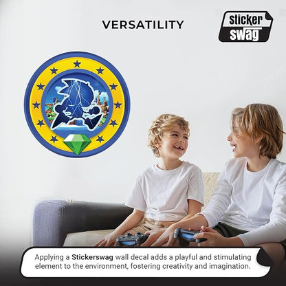 Speed Hero Wall Decal – Removable Vinyl Wall Art with Chaos Emerald Design – Gaming Room, Bedroom & Playroom Decor (Electric Hero)