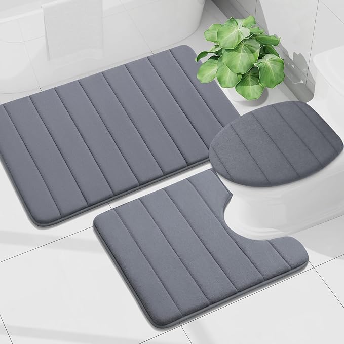 Buganda Memory Foam Bath Mat, 30" x 20", Ultra Soft and Non-Slip Bathroom Rugs, Water Absorbent and Machine Washable Bath Rug for Bathroom, Shower, and Tub, Dark Grey