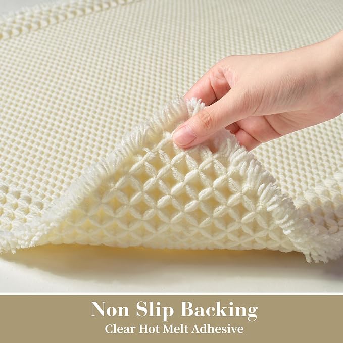 RESARE Waffle Bathroom Runner Rugs, Super Absorbent Bath Mat Non Slip Washable Quick Dry, Ultra Soft Quick Dry Boho Bath Rugs with Tassels for Hallway Bedroom Laundry Room, 2'x4'(24"x48"), Cream