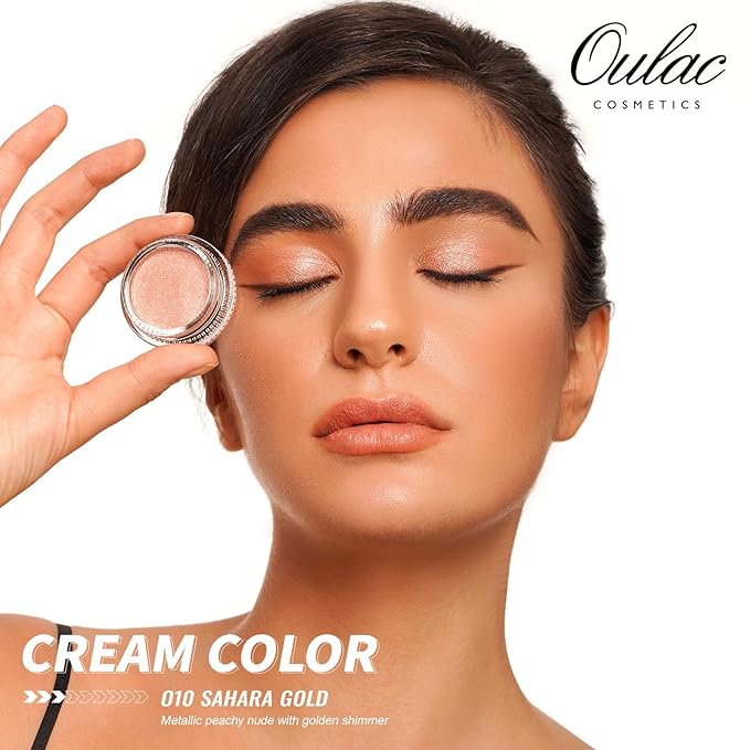 Oulac Nude Gold Cream Eyeshadow also for Highlighter Highly Pigmented Eye Shadow Waterproof&Long Lasting with Moisturizing Formula Blendable Shimmer Eye Make-up,Vegan & Cruelty-Free, 6g O10