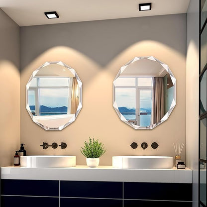 Bathroom Mirrors for Over Sink, Round Frameless Mirrors for Wall, 24x28 Inch Beveled Bathroom Mirror, Bathroom Vanity Circle Mirror for Bedroom Living Room Entryway Home Decor