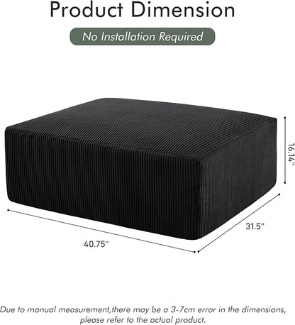 40" Square Stuffed Ottoman Pouf for Sofa Couch, Corduroy Poufs with Foam Chunk Filling, Furry & Fluffy Foot Stool Movable Ottoman. 40 * 31 Floor Poufs Foot Rest for Living Room, Black