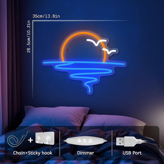 Sunset Sunrise Neon Sign for Wall Decor Dimmable LED Neon Light Sign for Beach Bedroom Living Room Wedding Bar Party Home Room Decor