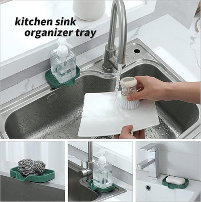 Silicone Bathroom Soap Dishes with Drain Spout-Bathroom and Kitchen Sink Organizer,Sponge Holder,Dish Soap Tray,Perfect for Dispenser,Scrubber,Bottle,Cup on Sink or Counter-Green 4.9"×3.2"