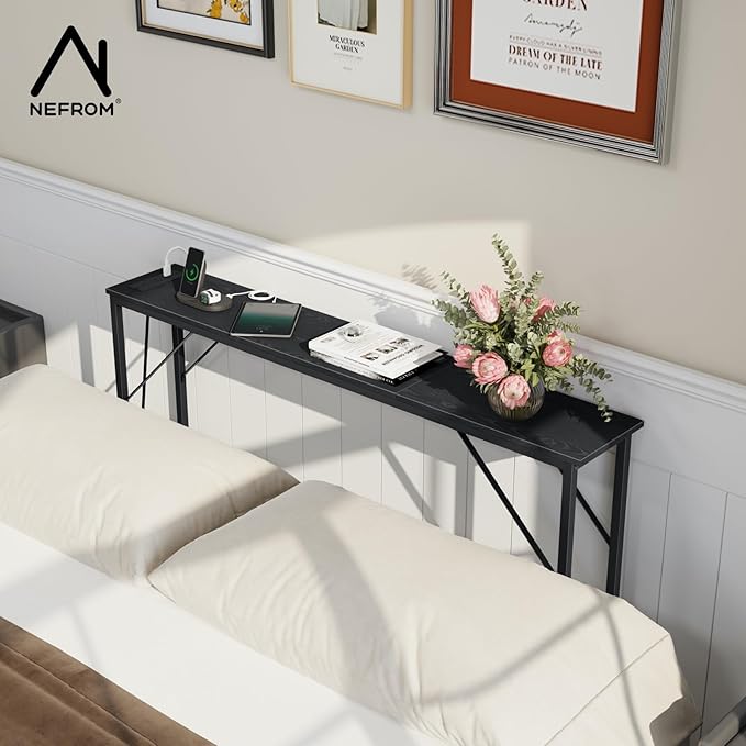 47.2'' Console Table, Skinny Entryway Table with Fast-Charging Station, Narrow Long Sofa Table, Behind Slim Couch Table for Entrance, Hallway, Living Room Decor ST-BK120-1