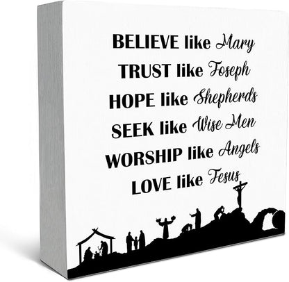 SRADMO Christian Signs for Home Decor, Inspirational Bible Verse Wood Box Sign Desk Decor, Bible Verse Decor, Christian Theme Wooden Block Box Sign Decoration for Home Office Shelf Table Decor