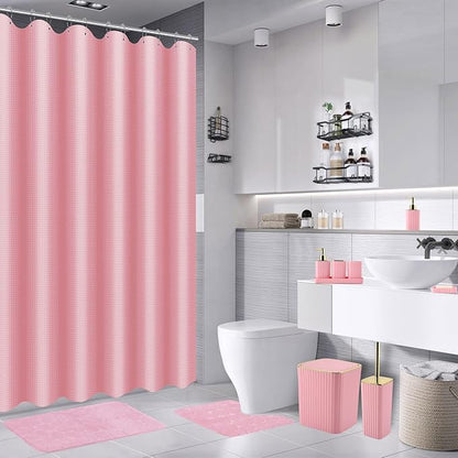 30PC Bathroom Accessories Set - Gorgeous Pink Bathroom Set, Bathroom Accessory Set, Pink Shower Curtain Set with 5PC Shower Caddy