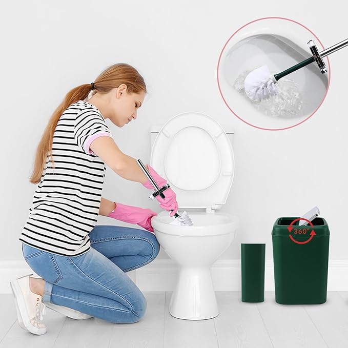 Dark Green Bathroom Accessories Set, Green Bathroom Set with Trash Can, Toothbrush Holder, Toothbrush Cup, Soap Dispenser, Soap Dish, Toilet Brush Holder, 2 Qtip Holder Dispensers and Tray